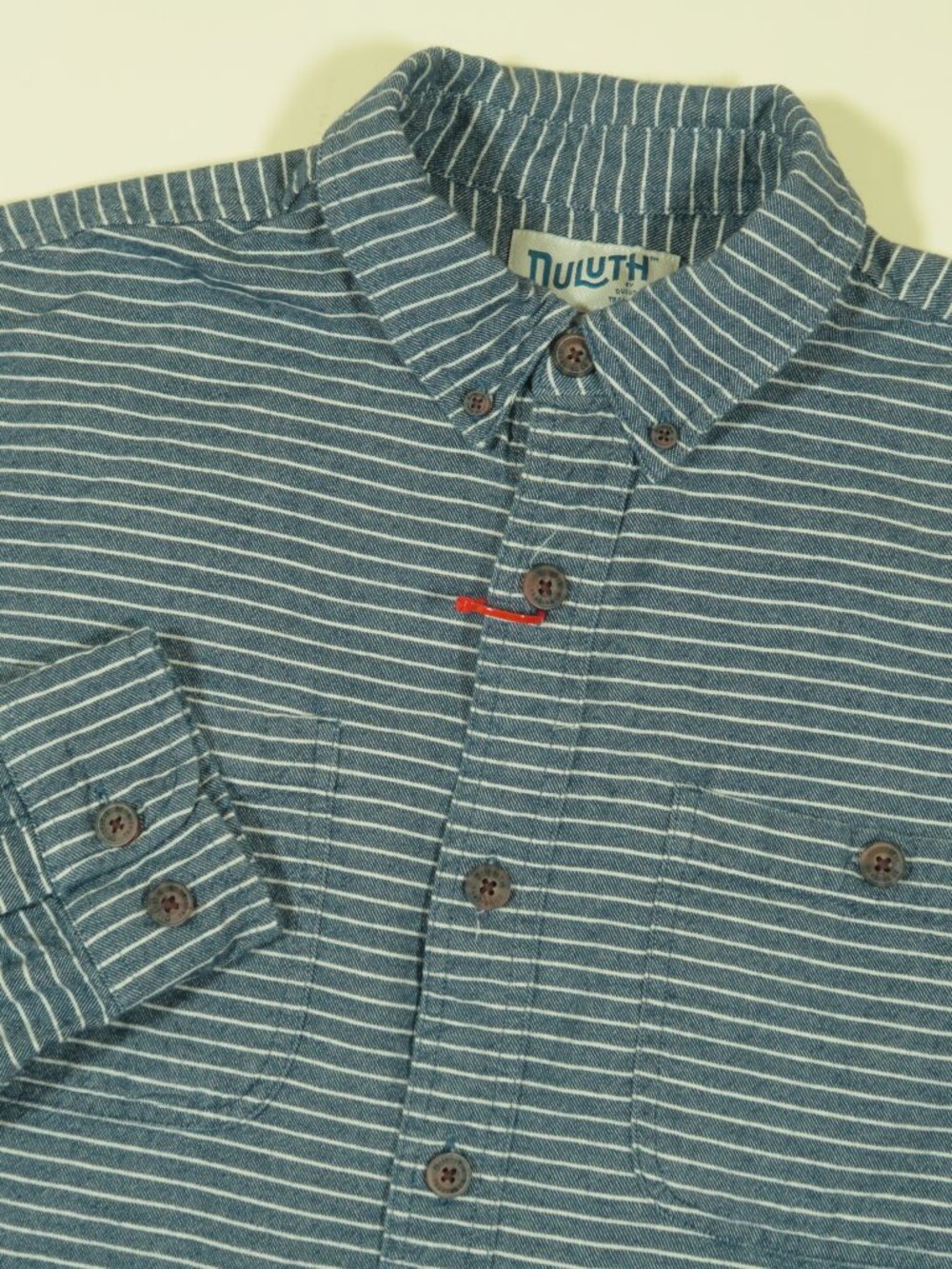Duluth Free Swingin Flannel Relaxed Fit Shirt Mens L Blue Striped Cotton